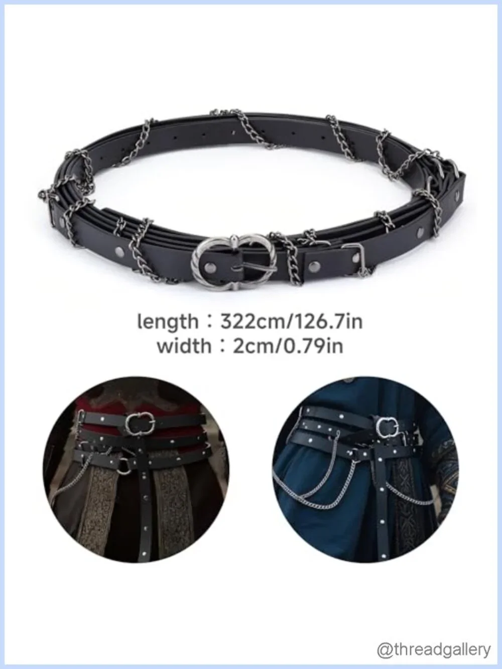 Medieval Faux Leather Metal Chain Waist Belt Adjustable Renaissance Cosplay